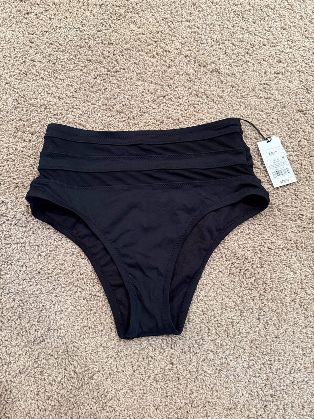 Shade & Short High-Waist Mesh Bands Black Bikini Bottoms